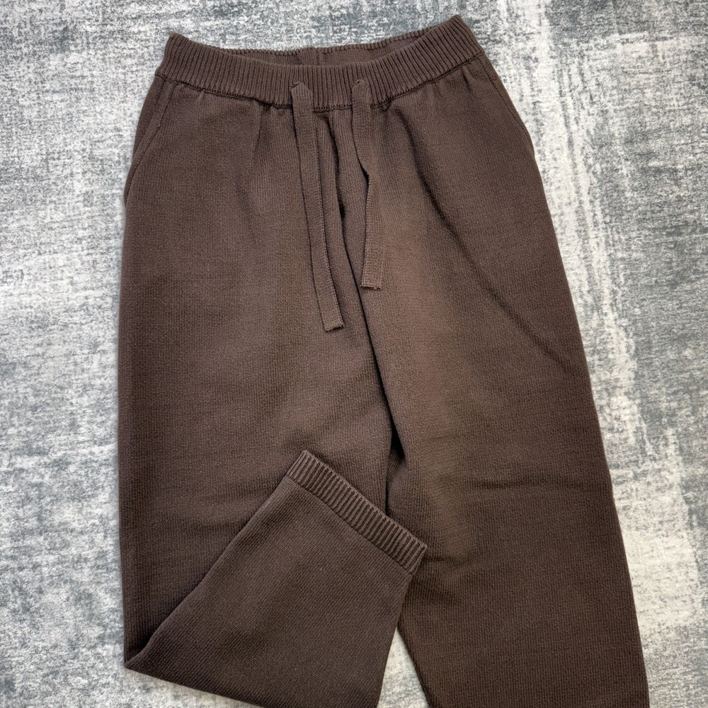 Zara Sweatpants Womens XL Brown Chunky Knit Heavy Cotton Sweater Jogger 30x27